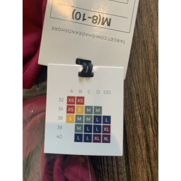 Women's Shade & Shore Long Line Front Tie Bandeau Bikini Top, Berry Medium 820 - Picture 7 of 9